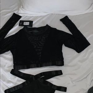 Long sleeve see through and strappy bikini set